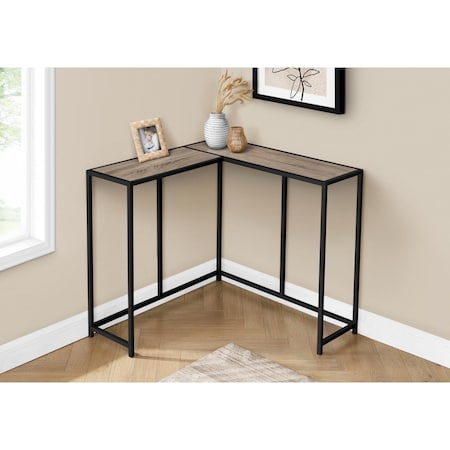 CLEAN CHOICE 36 in. L-shaped Corner Metal Frame Console Table, Dark Taupe Wood-look & Black CL2618295